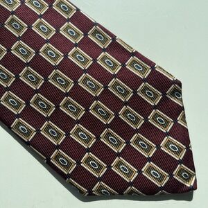 Brooks Brothers Makers Silk Made USA Neck Tie‎ Burgundy Geometric 58" X 3 3/4"